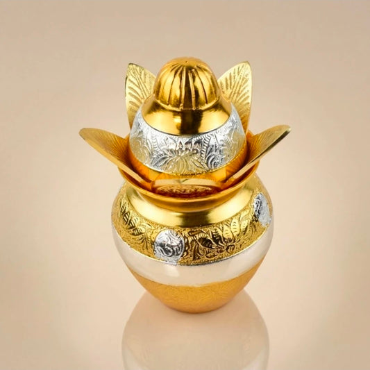Gold German Silver Pooja Kalash With Decorative Embossing And Velvet Gift Box